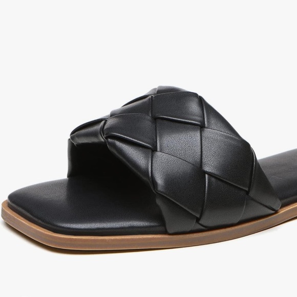 Athlefit Women's Braided Flat Sandals Square Open Toe Woven Slip On Slide Sandal - Picture 4 of 9